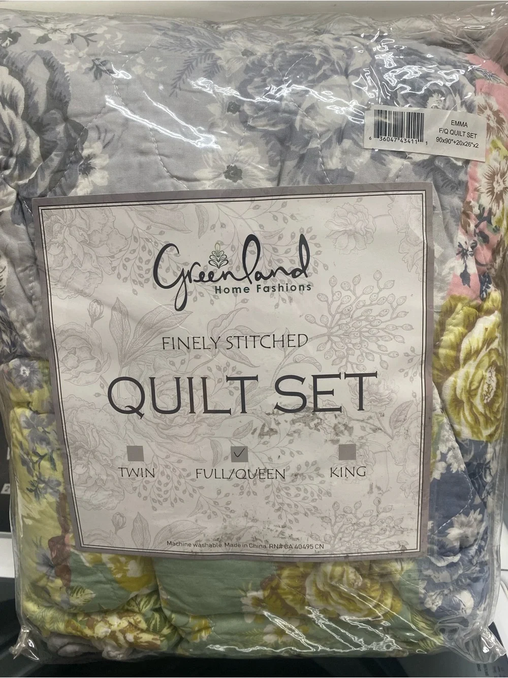 Greenland Home Fashions Emma Traditional Floral Print 3 Piece Quilt Set, Full/Qu